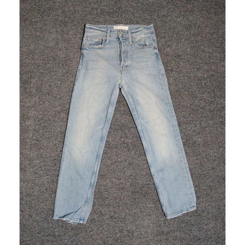Mother Jeans Womens 24x25.5 The Tomcat Bless You Straight Crop Distressed Blue